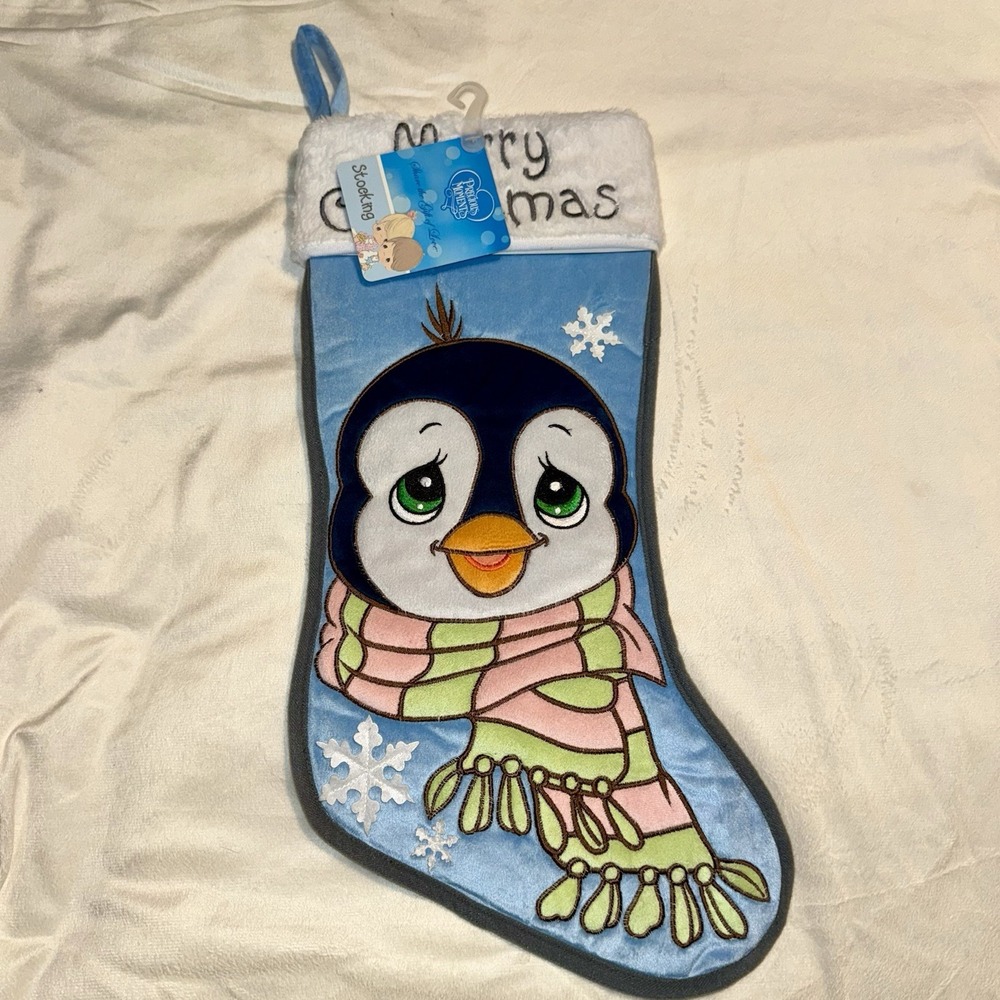 Precious Moments Penguin Merry Christmas Stocking Blue‎ White 2016 19" NWT NOS